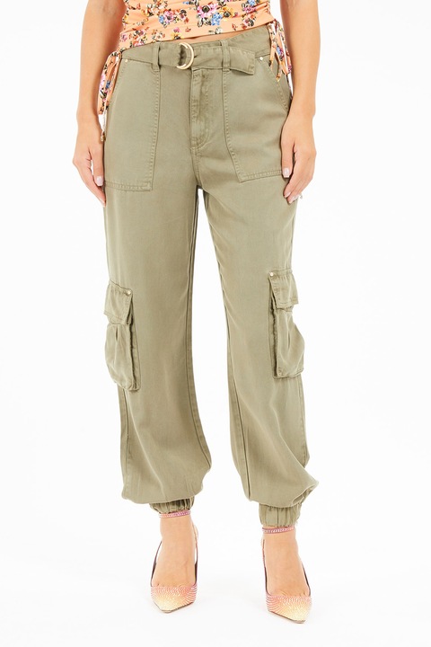 GUESS, Pantaloni cargo conici din lyocell, Kaki