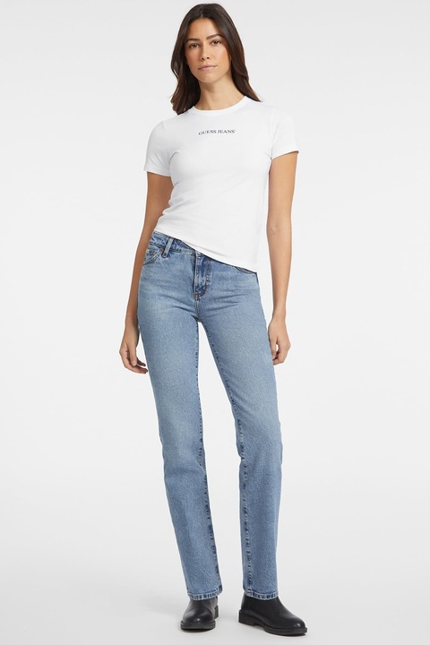 GUESS JEANS, Тениска с лого, Бял