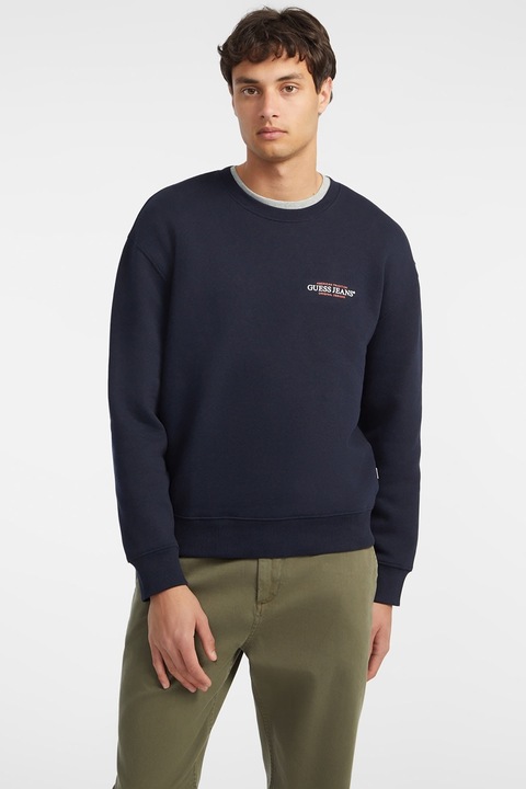 GUESS JEANS, Bluza de trening cu imprimeu pe piept, Bleumarin
