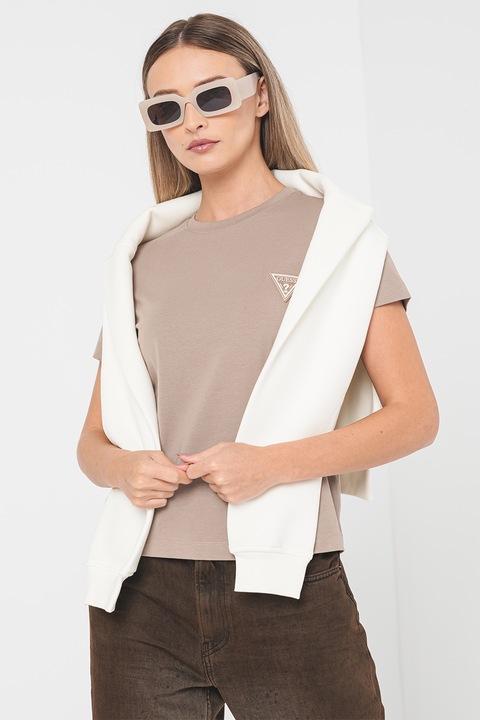 Guess, Tricou cu logo pe piept pentru fitness, Maro taupe deschis, S