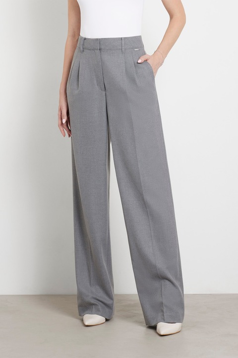 GUESS, Pantaloni eleganti cu croiala ampla, Gri