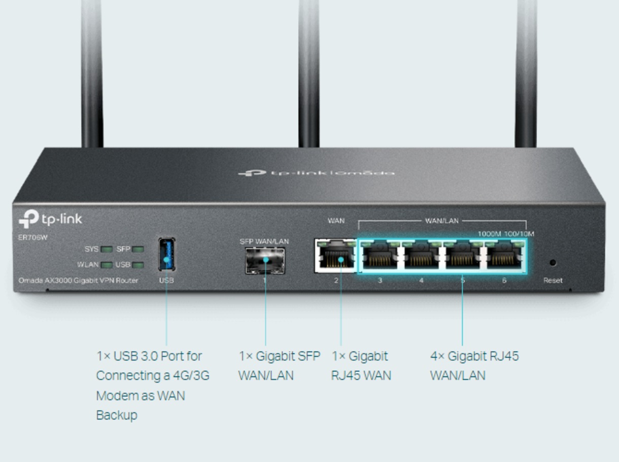 Router VPN Wireless TP-LINK ER706W, AX3000, Omada, Multi-Wan, Wi