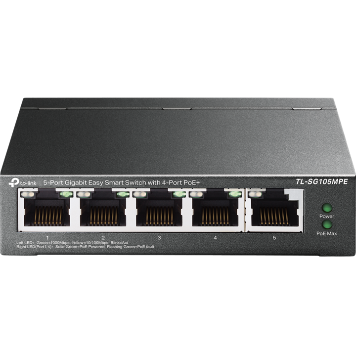 TP-LINK TL-SG105MPE Switch, 5x1000Mbps(4xPOE+), Easy Smart, Fekete