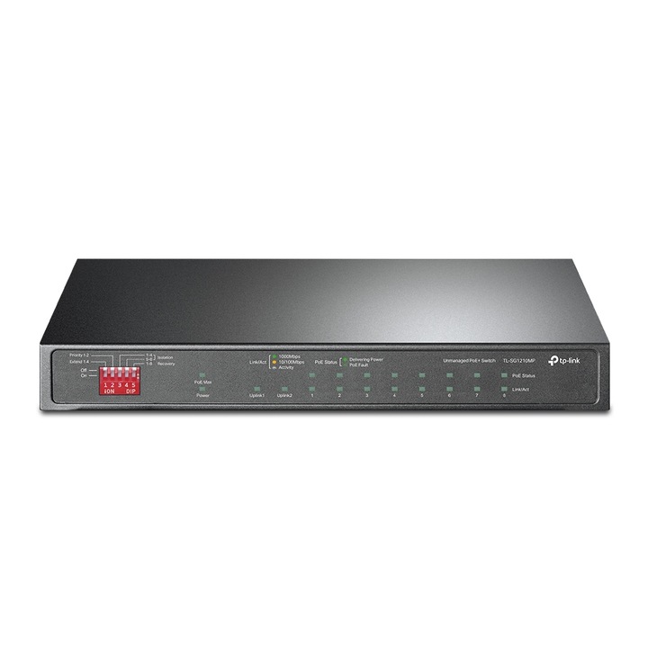 Суич TP-LINK TL-SG1210MP, 9x1000Mbps (8xPOE+) + 1xSFP combo Gigabit, Черен