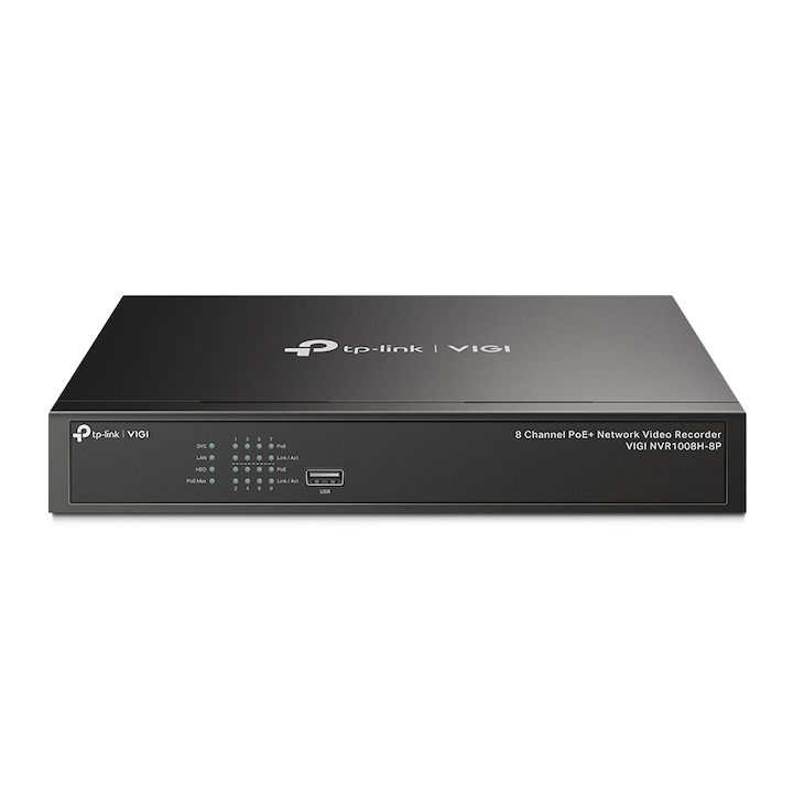 TP-LINK VIGI NVR1008H-8P Видеорекордер, 8-канален, POE+, Черен