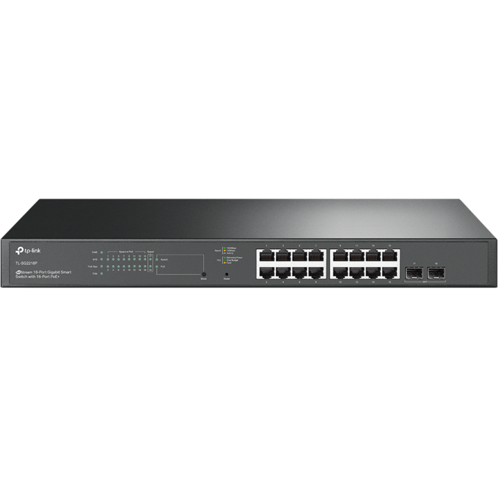 TP-LINK SG2218P Switch, 16x1000Mbps(16xPOE+) + 2xGigabit SFP, Menedzselhető, Fekete