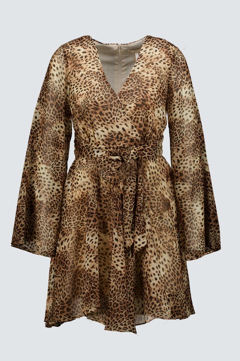 GUESS, Къса разкроена рокля, Тъмнокафяв/Слонова кост, XS