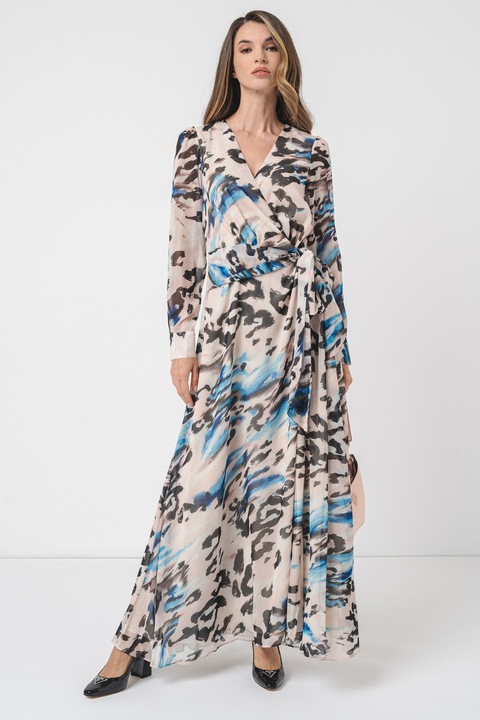 GUESS, Rochie petrecuta cu imprimeu, Alb/Negru/Albastru