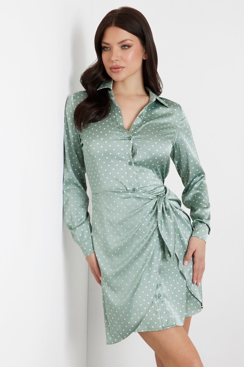 GUESS, Rochie mini de satin cu buline, Alb, Verde persan, XS