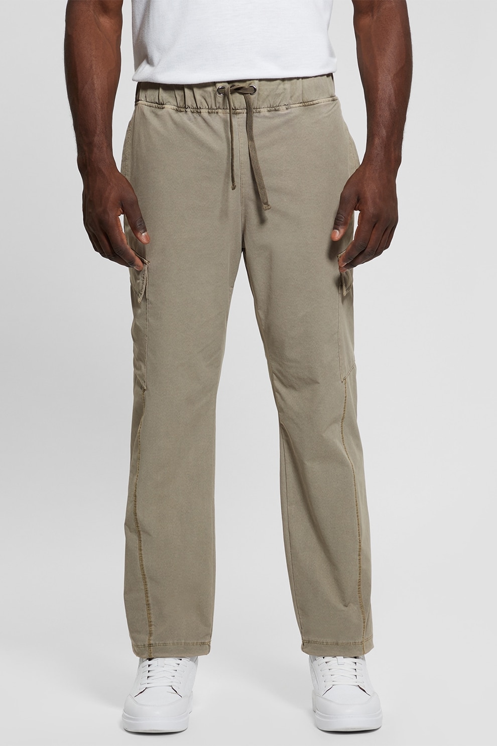 GUESS, Pantaloni cu talie medie si snur in talie, Verde deschis, M