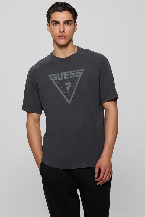 GUESS, Tricou supradimensionat din bumbac pentru antrenament, Gri inchis