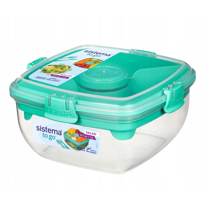 Cutie alimentara compartimentata, Sistema, Polipropilena, 1.1 l, 86x167x167mm, Verde menta/Transparent
