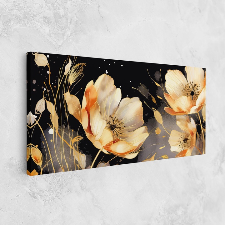 Tablou Canvas, 60x120 cm, Dormitor si Living, Flori, Maci, Gold Poppy Black