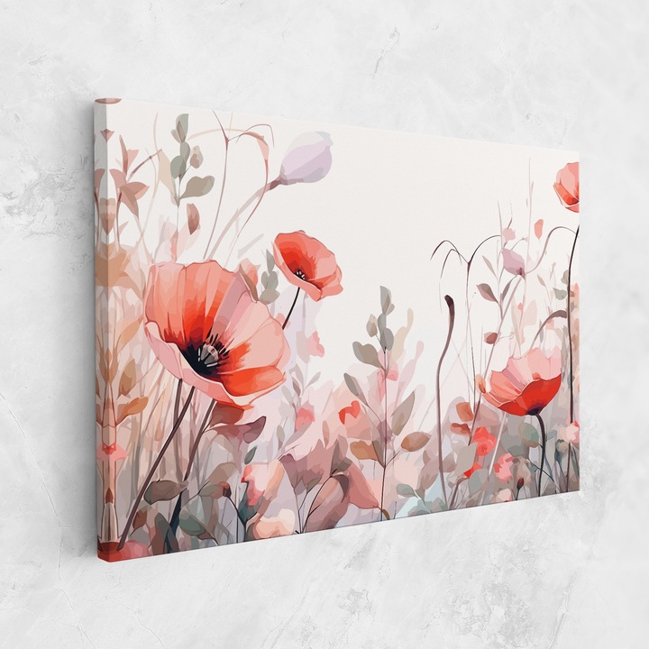 Tablou Canvas, 30x40 cm, Dormitor Si Living, Flori, Maci, Pastel Red Poppy