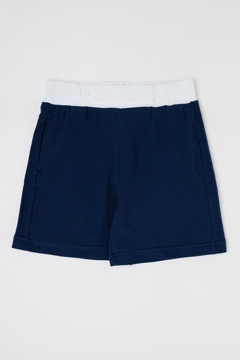 United Colors of Benetton, Pantaloni scurti de bumbac cu banda elastica contrastanta in talie, Bleumarin