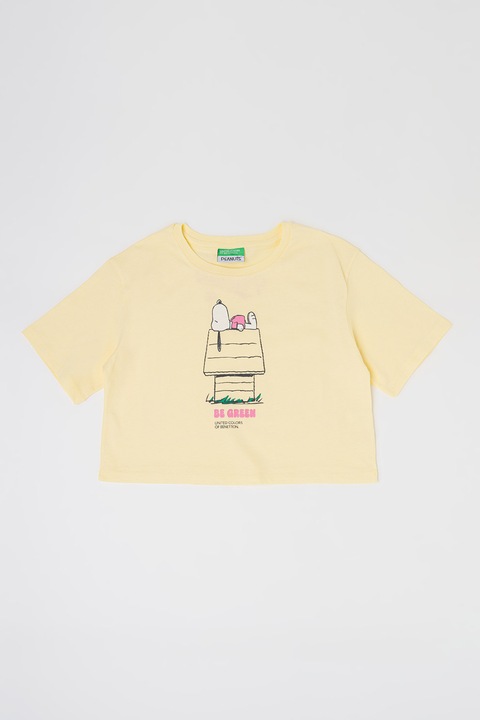 United Colors of Benetton, Mintás kerek nyakú pamutpóló, Szalmasárga