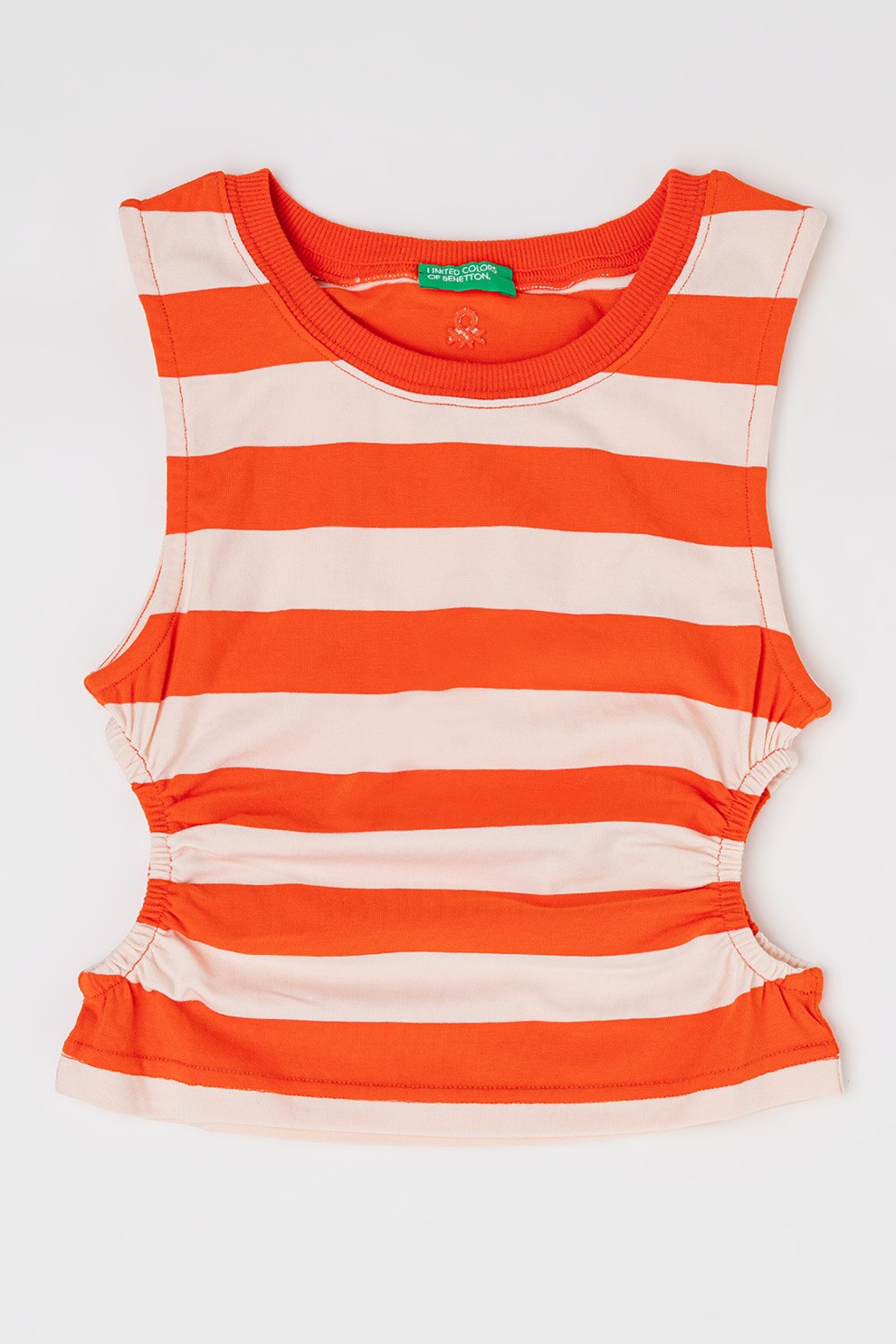 United Colors of Benetton, Top cu dungi si decupaje laterale, Rosu, Alb fildes, 120 CM