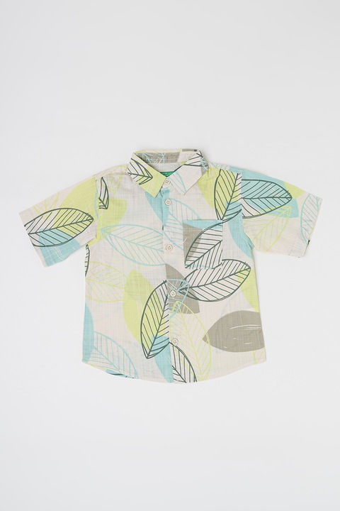 United Colors of Benetton, Памучна риза с принт, Мръснобял/Сив/Шам фъстък зелено