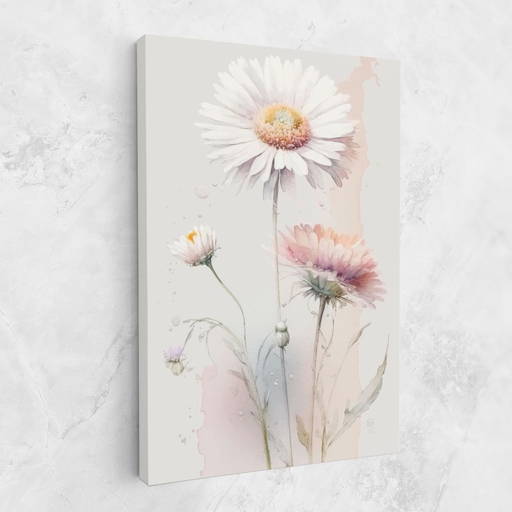 Tablou Canvas, 90x140 cm, Dormitor si Living, Flori, Margarete, White Painted Daisy