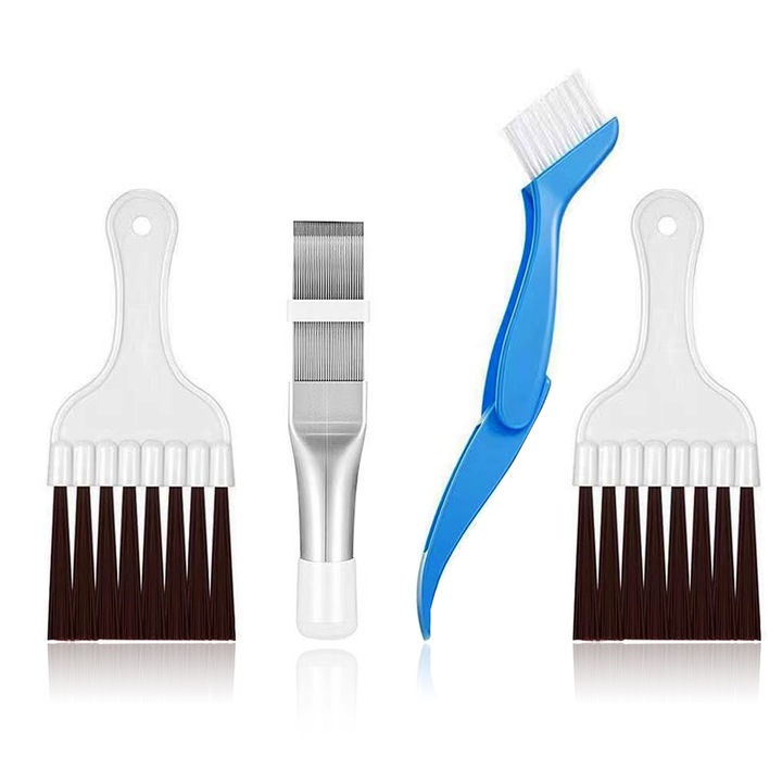 4 db klímakondenzátor tisztító kefe készlet, rozsdamentes acél és műanyag, többfunkciós, 18x7,6cm, 14,5x2cm, 26,4x5cm