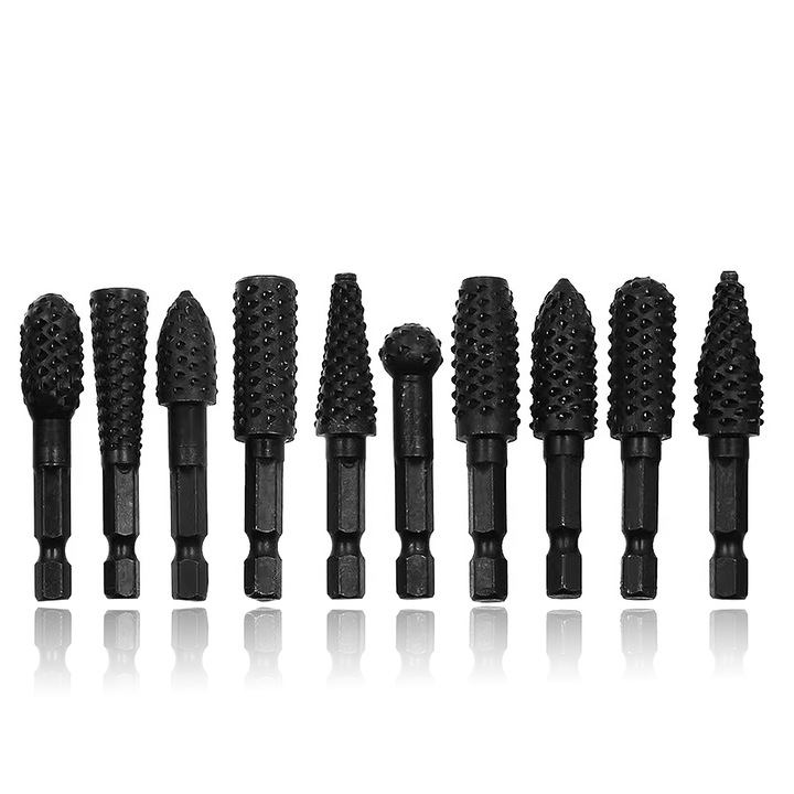 Комплект от 10 въртящи се стъргала за дърво, черни, 1/4 инча шестостенен прът, многофункционални