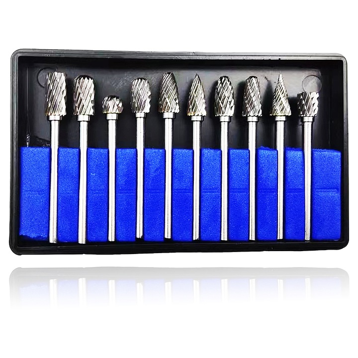 Set 10 Piese Freze Rotative Dublu Taietor, Tungsten Carbide, Multifunctionale, 3mm Tija