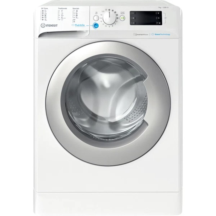 Indesit BWE 71295X WSV EE Masina de spalat de sine statatoare cu incarcare frontala, 7 kg, Push&Go, clasa energetica B, alb