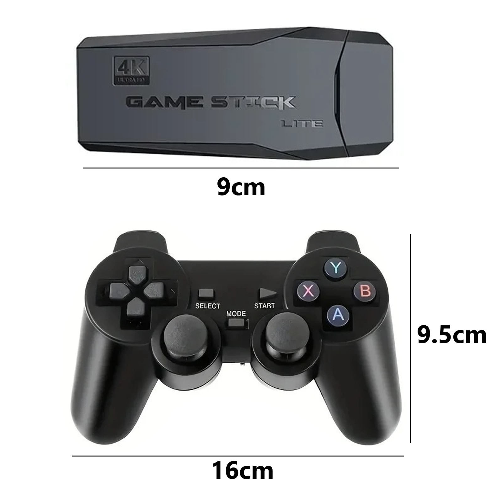 Set Consola jocuri tip stick, NUODWELL, Cu 20000 de jocuri incorporate, Cu 2 controler wireless, HDMI, USB wireless 2.4 GHz, 64GB, Plug si Play, Pentru TV, Proiector, Monitor, Negru