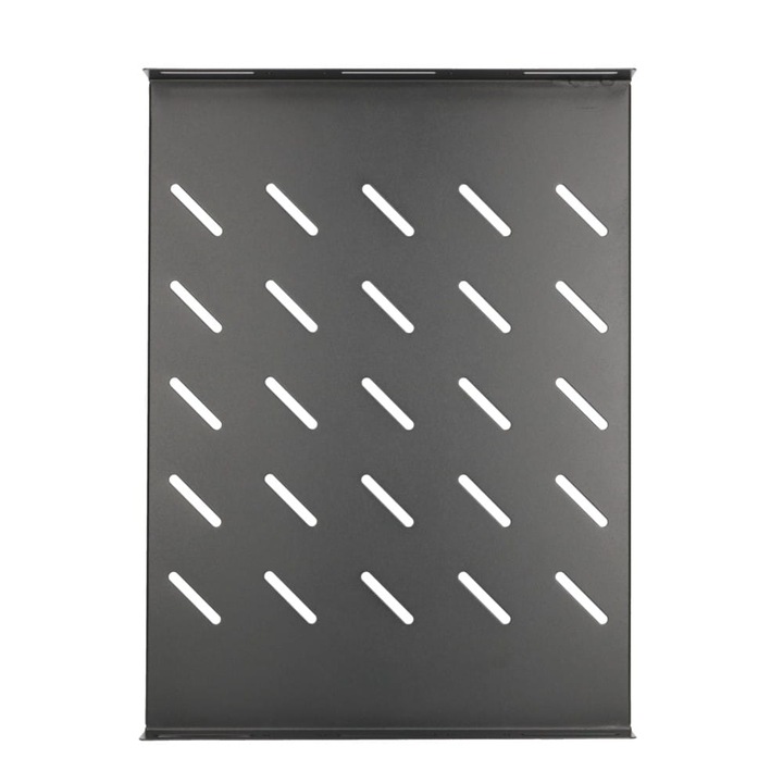 Raft Extralink 1U 350mm negru 19", dimensiuni 490x360 mm, montare punctuala, pentru dulapuri cu adancimea 600 mm, raft rezistent si durabil, ideal pentru echipamente IT si organizarea eficienta a rack-urilor
