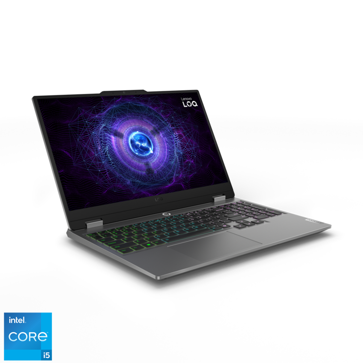 Lenovo LOQ 15IAX9 15.6" FullHD 144Hz Gamer laptop, Intel® Core™ i5-12450HX, 16GB, 512GB SSD, GeForce RTX™ 3050 6GB, EFI Shell, Magyar billentyűzet, Szürke