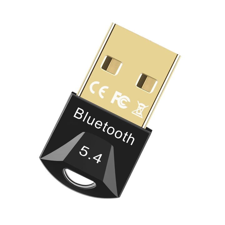 Безжичен адаптер, Bluetooth 5.4, високоскоростен USB, бърз трансфер, BR+EDR/BLE, за компютър/лаптоп, Windows, лъскаво черно