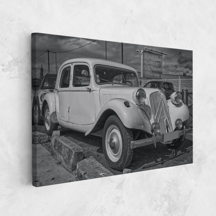 Tablou Canvas, 90x140 cm, Dormitor Si Living, Moderne, Alb Negru, Old White Car
