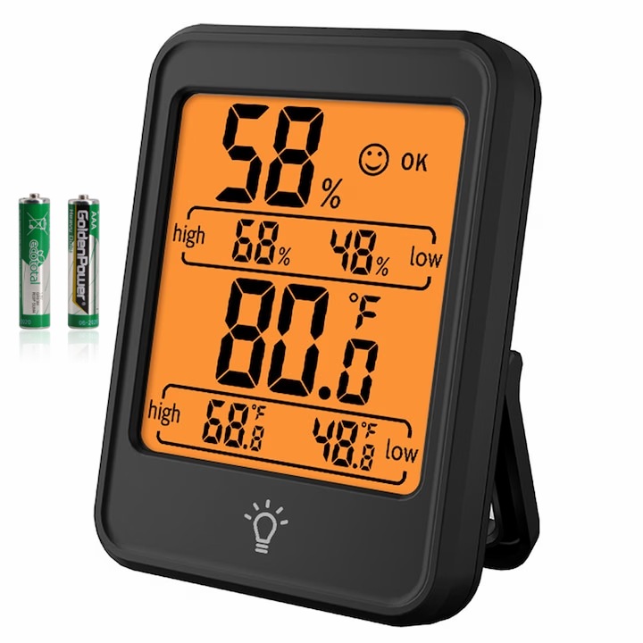 Termometru si Higrometru de Camera, Ecran 3 inch, Indicator Confort, Afisare -20 : +70, MNK-Tech886, MNK-Tech1022, Negru