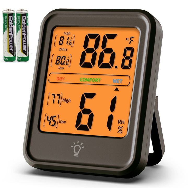 Стаен термометър и хигрометър, 3-инчов екран, индикатор за комфорт, дисплей -20 : +70, тъмно кафяв