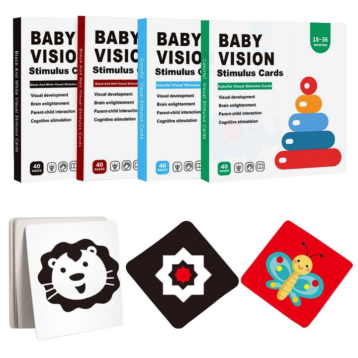 Комплект карти за визуална стимулация за бебета, JESWO, за 0-36 месеца, 80 бр.