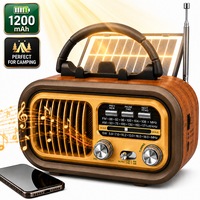 Radio portabil solar, Excitat®, 1200 mAh, Bluetooth, TWS, Suport AM/FM/SW, Baterii si priza, Cititor Mp3 micro SD/TF/USB, Retro, 6.7 x 3.7 x 4.2inch, Camping, Maro