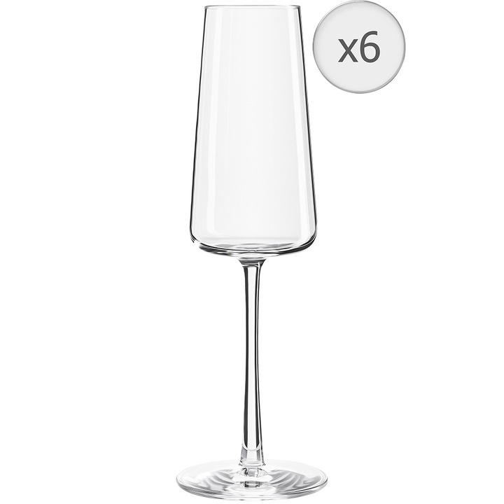 Комплект 6 чаши Stolzle Power, Тип флейта, За шампанско, Кристал, 276 мл