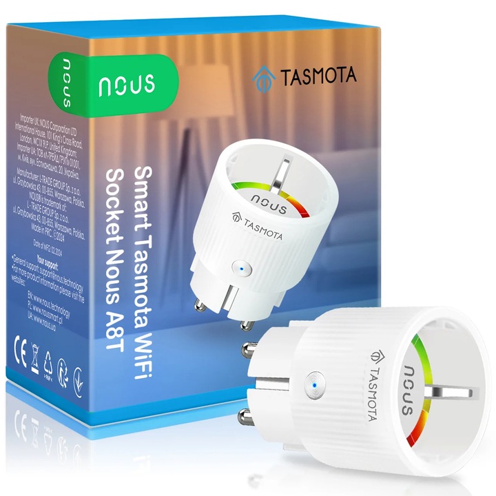Комплект 4 смарт контакта Nous A8T, Wi-Fi, Tasmota, Поддържа MQTT, Мониторинг на консумацията, ESP32 модул, 10A, 2300W
