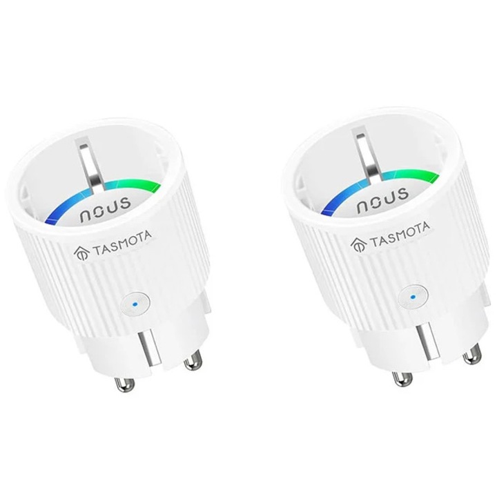 Комплект 2 смарт контакта Nous A8T, Wi-Fi, Tasmota, Поддържа MQTT, Мониторинг на консумацията, ESP32 модул, 10A, 2300W