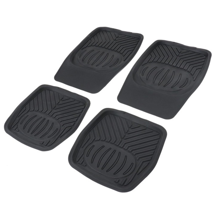 Covorase auto Carmax, tip tavita, universale, PVC, 69 x 47 / 47 x 47 cm, negru, set 4 bucati