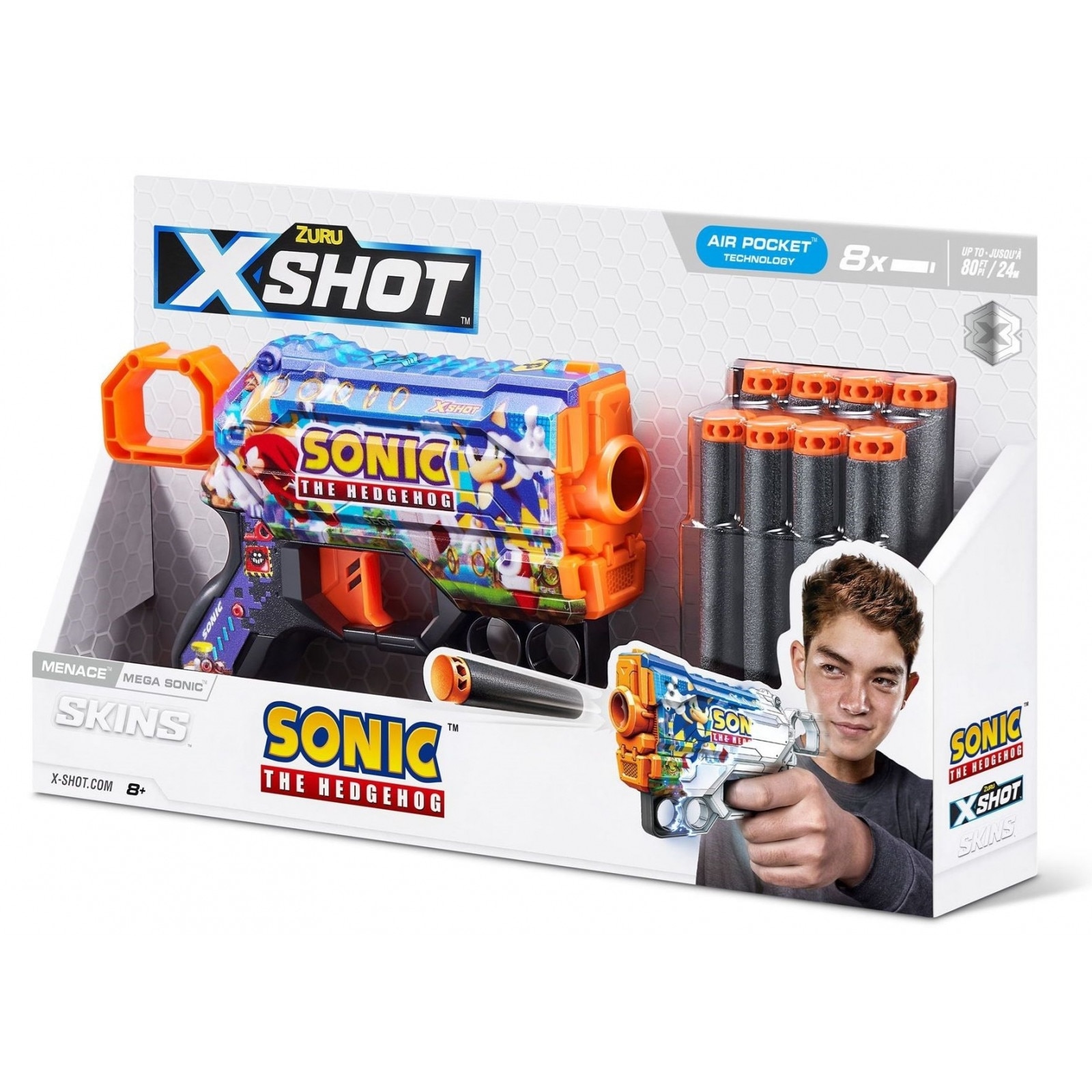 Jucarie Pistol X−Shot Skins Menace, Sonic, Mega, 8 cartuse, S1