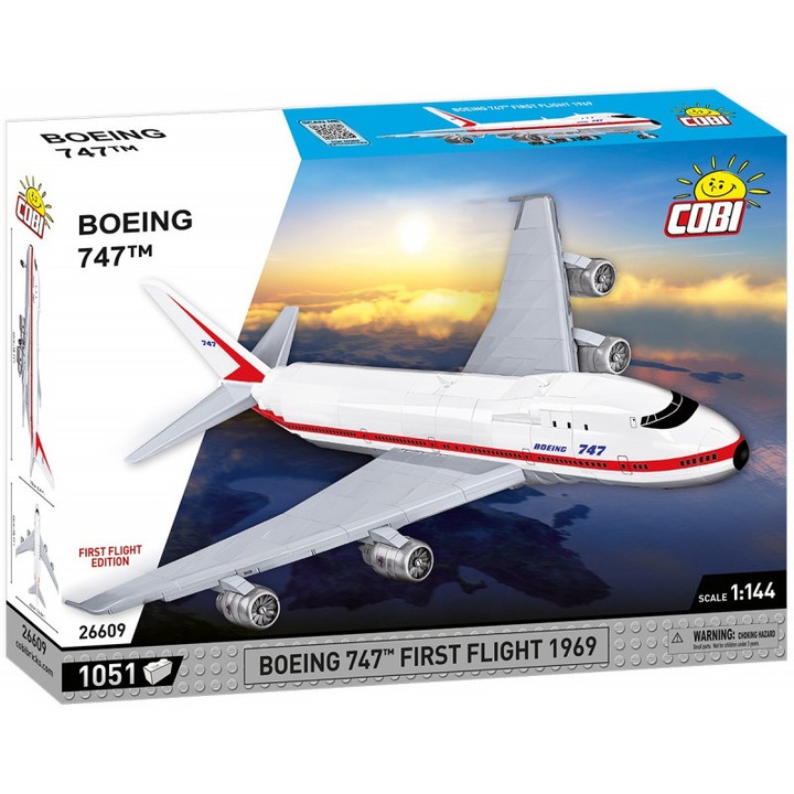 Set de constructie, Cobi, Boeing 747 First Flight 1969, 1051 Piese, 46x42cm, 1:144