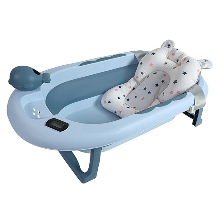 Сгъваемо корито за бебе с два матрака DARO®, детско, вграден термометър, крачета против хлъзгане, ергономичен дизайн, синьо