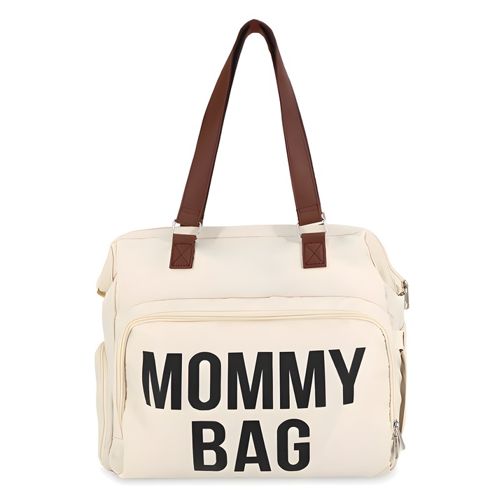 Rucsac Mommy Bag, ZennYra, Model special conceput pentru mamici si bebelusi, material rezistent la apa, buzunare termice, multifunctionala, Alb