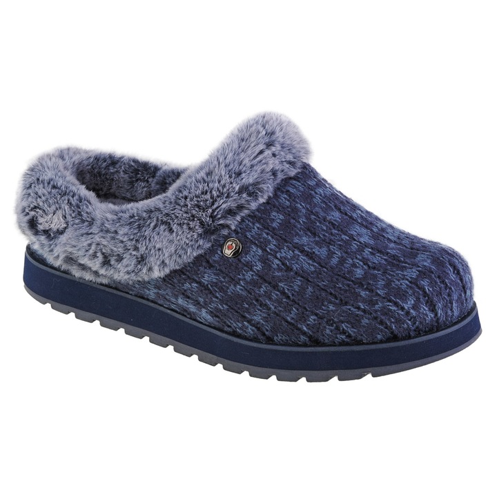 Skechers, Papuci cu garnitura din blana sintetica Keepsakes- Ice Angel, Albastru marin, 39