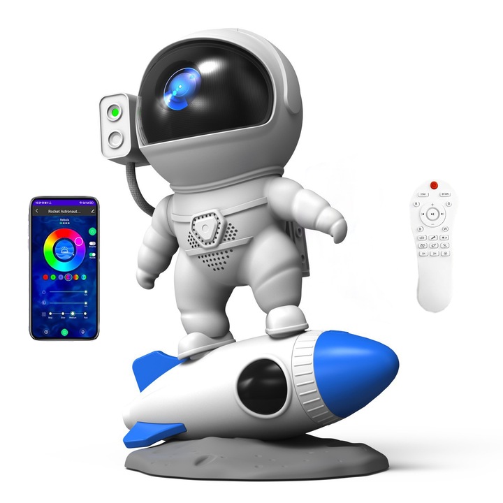 Детски астронавт 3в1, Bluetooth Звезден проектор, нощна лампа и колонка, BL-HJ07, Бял