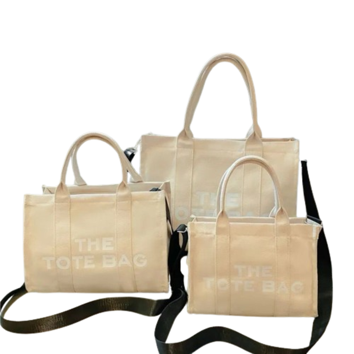 3 darabos noi vaszontaska szett, bevasarlo, kicsi, kozepes, nagy, logos nyomtatassal The Tote Bag