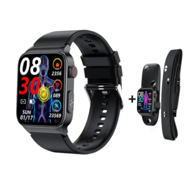 Часовник SmartWatch E500, Калъф от нерониторинг на сърдечен ритъм, ЕКГ, Оксиметър за кръвно налягане, ъждаема стомана Bluetooth 5.0, Фитнес тракер, Луксозен дизайн, М SpO2, Известия, Повиквания, Социални медии