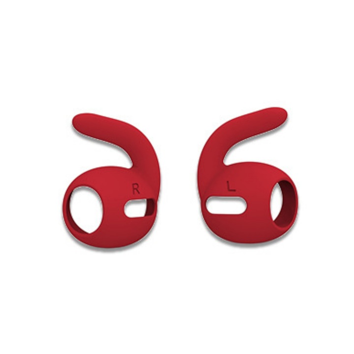 Set dopuri silicon Compatibil cu Apple AirPods pro /pro 1, Tip carlig, enkourakoko庐 AirPodSkin, Fixare precisa in ureche, Suport sustinere, Rosu