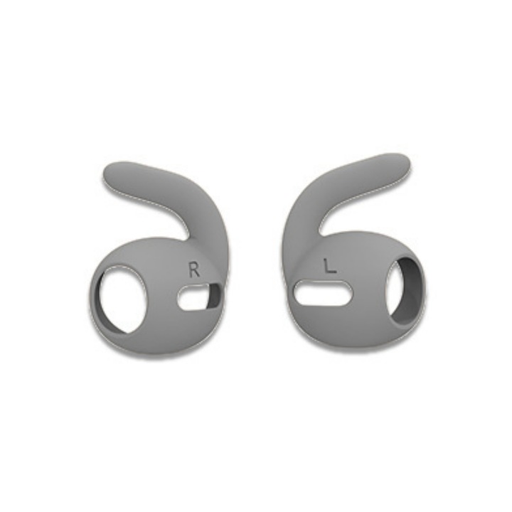Set dopuri silicon Compatibil cu Apple AirPods pro /pro 1, Tip carlig, enkourakoko® AirPodSkin, Fixare precisa in ureche, Suport sustinere, Gri